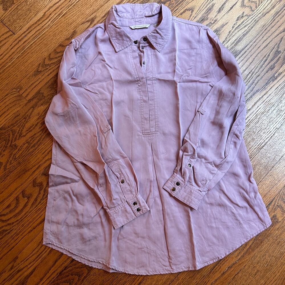 Soft Surroundings Pink Tencel Lyocell Pintuck Popover Tunic Shirt Size Petite L